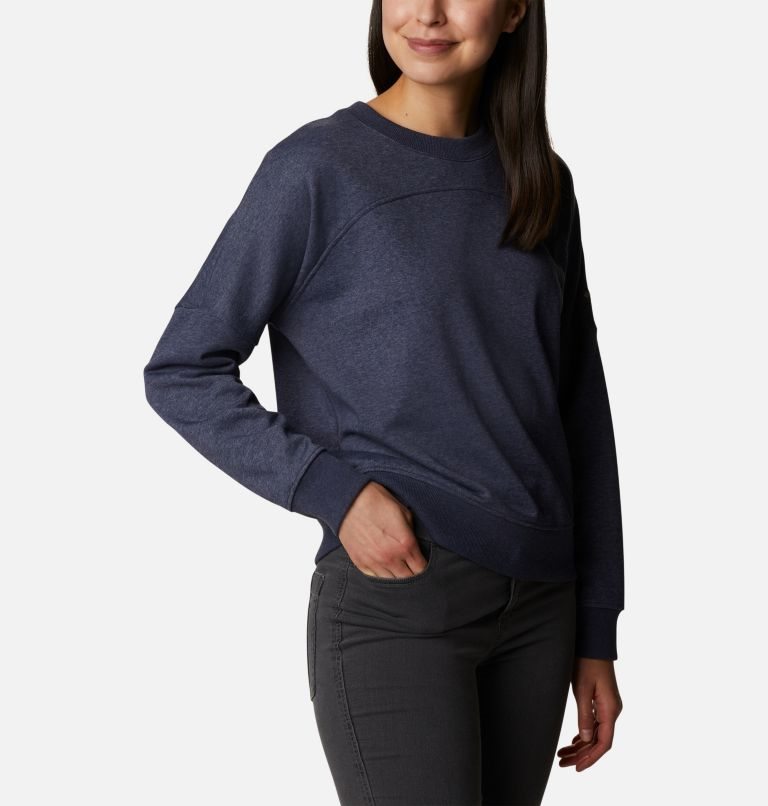 Women's Columbia Lodge French Terry Crew Sweatshirts Navy | CA-FA365