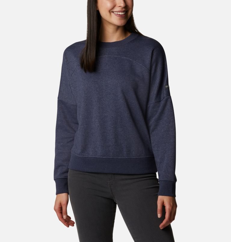 Women\'s Columbia Lodge French Terry Crew Sweatshirts Navy | CA-FA365