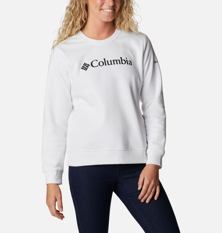 Women's Columbia Logo Crew Sweatshirts White | CA-I4C0A