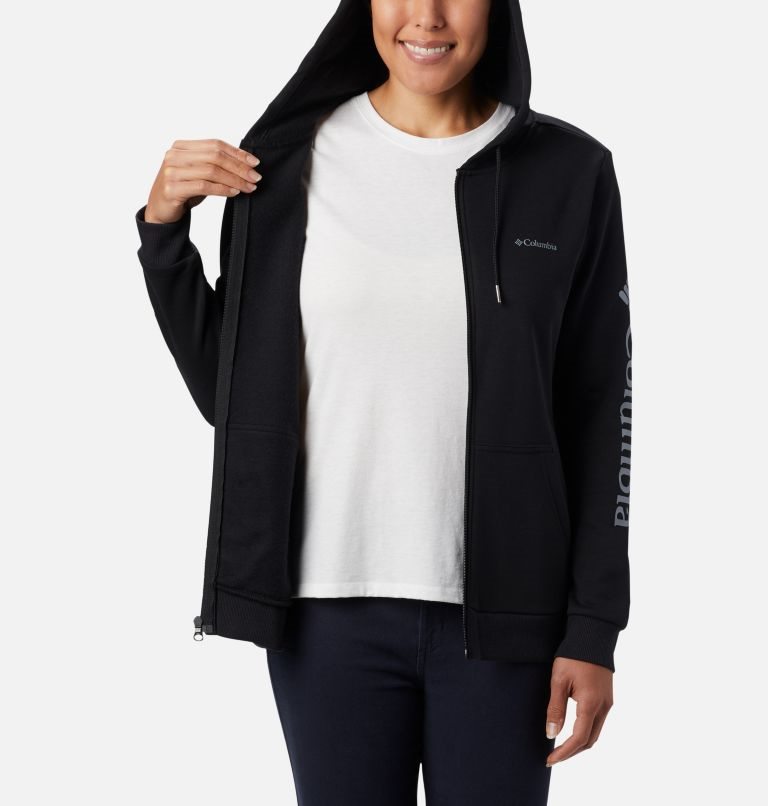 Women's Columbia Logo Full Zip Hoodie Black | CA-YL013