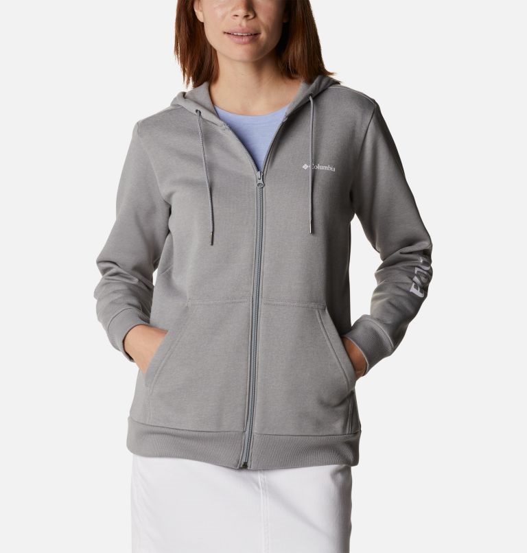 Women\'s Columbia Logo Full Zip Hoodie Grey | CA-V634C
