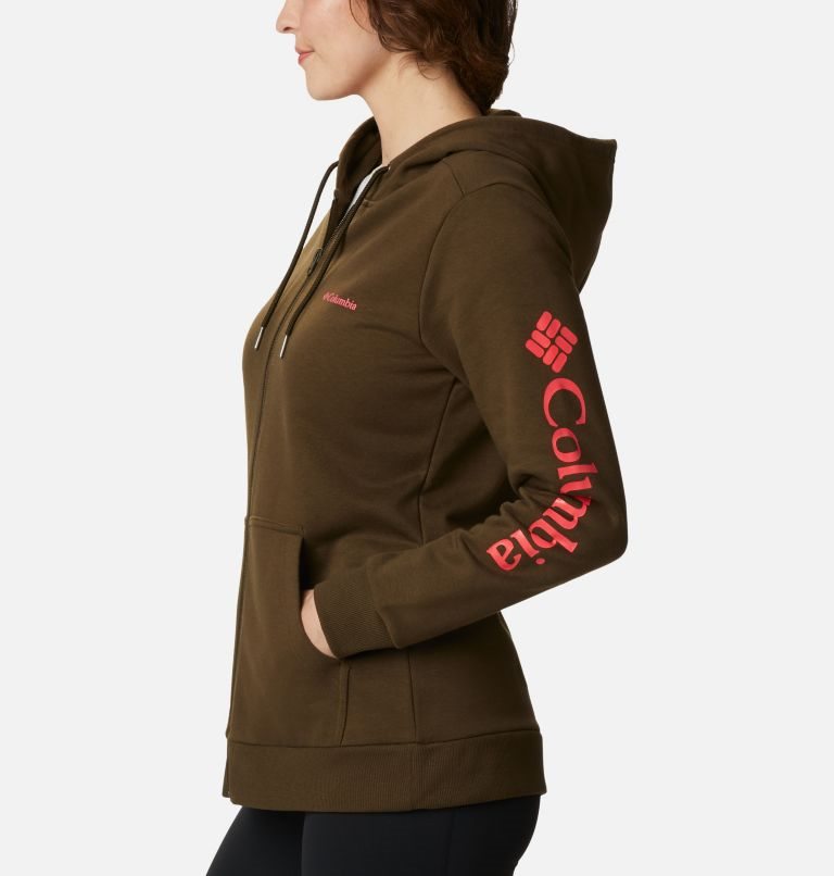 Women's Columbia Logo Full Zip Hoodie Olive | CA-V8C45