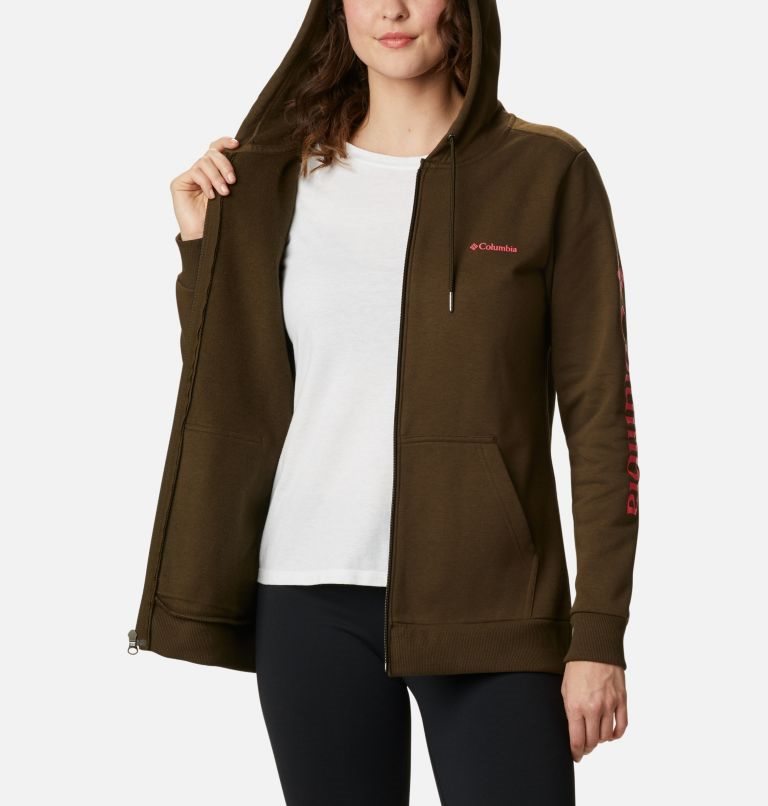 Women's Columbia Logo Full Zip Hoodie Olive | CA-V8C45