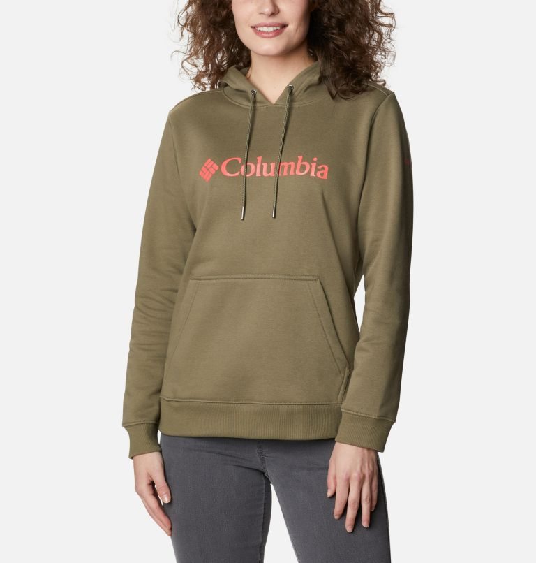 Women\'s Columbia Logo Hoodie Olive | CA-UAL35