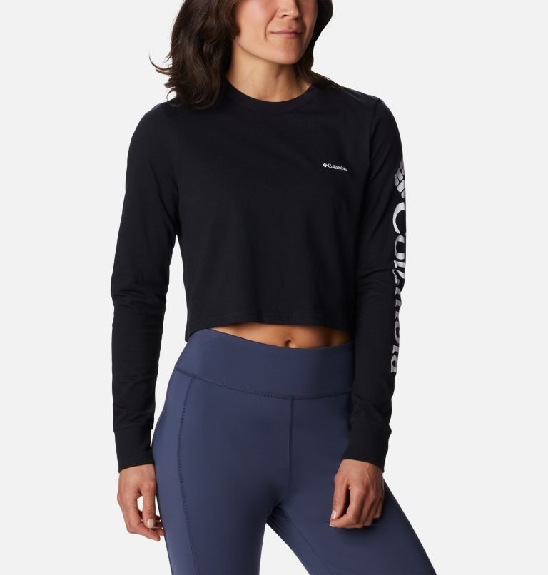 Women\'s Columbia North Cascades Long Sleeve Cropped Sweatshirts Black | CA-W0684