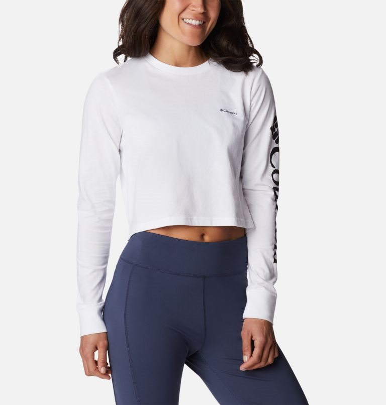 Women's Columbia North Cascades Long Sleeve Cropped Sweatshirts White | CA-Y0A54