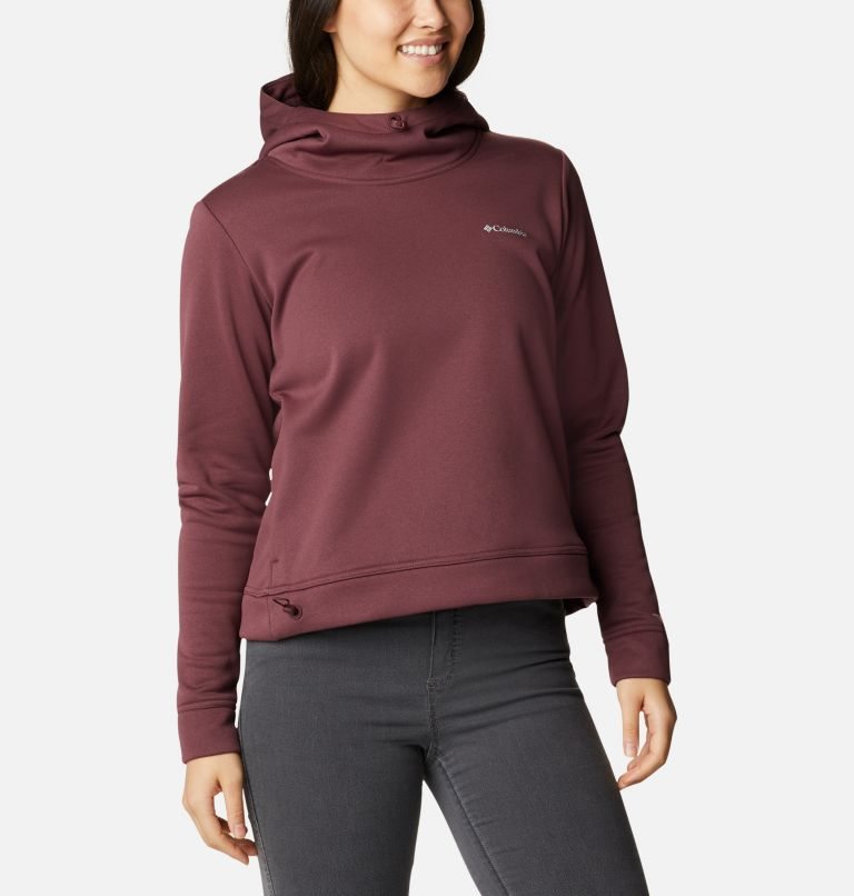 Women's Columbia Out-Shield Dry Fleece Hoodie Maroon | CA-B8601