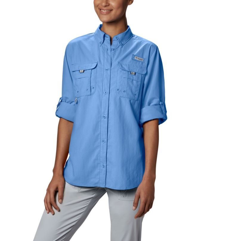 Women's Columbia PFG Bahama Long Sleeve Shirts Blue | CA-G5130
