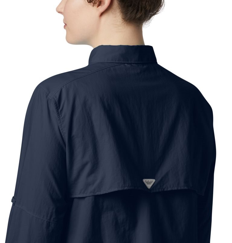 Women's Columbia PFG Bahama Long Sleeve Shirts Navy | CA-L6C1A