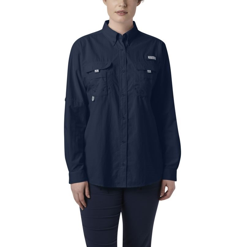 Women\'s Columbia PFG Bahama Long Sleeve Shirts Navy | CA-L6C1A