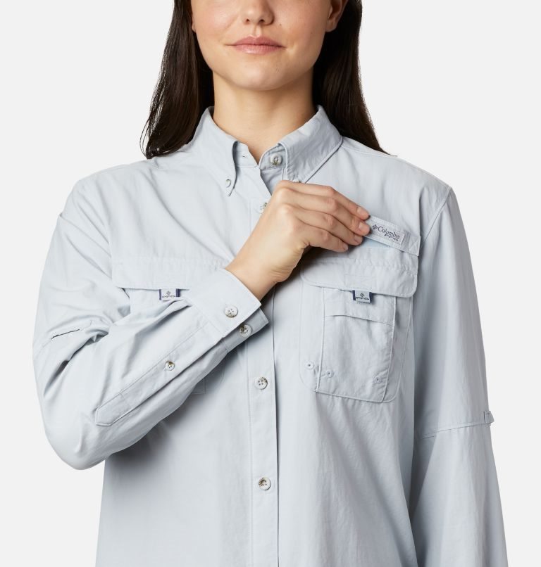 Women's Columbia PFG Bahama Long Sleeve Shirts Light Grey | CA-O40A3