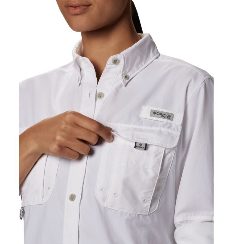 Women's Columbia PFG Bahama Long Sleeve Shirts White | CA-P401A