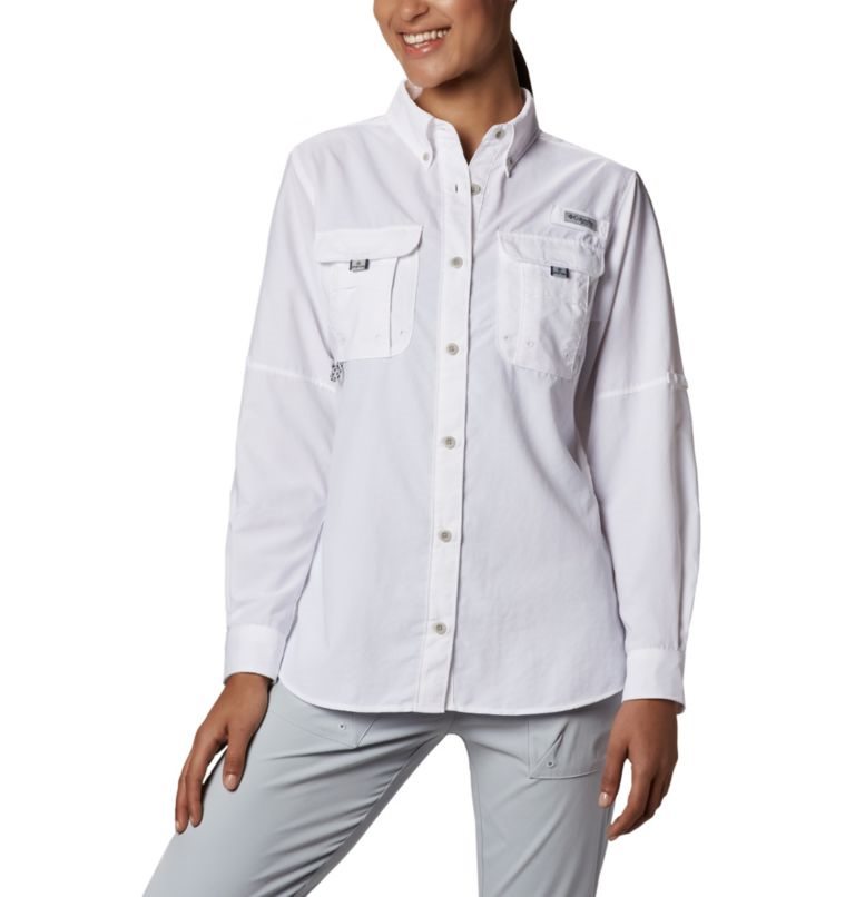 Women\'s Columbia PFG Bahama Long Sleeve Shirts White | CA-P401A