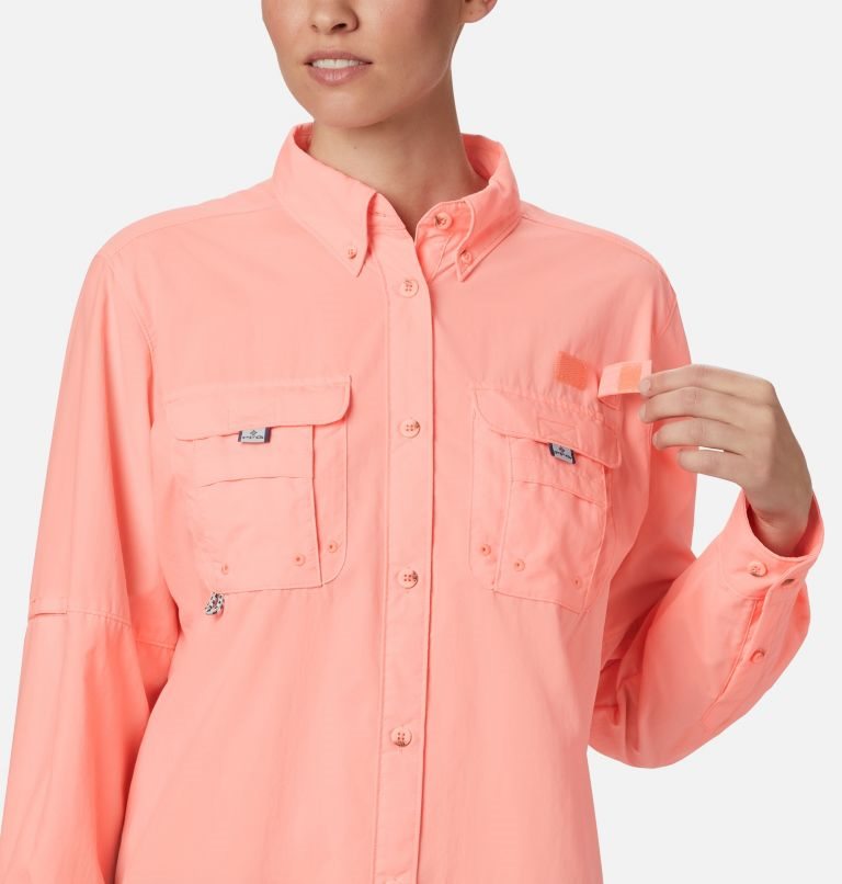 Women's Columbia PFG Bahama Long Sleeve Shirts Pink | CA-T4L31