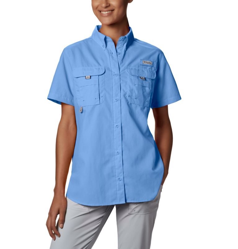 Women\'s Columbia PFG Bahama Short Sleeve Shirts Blue | CA-DA361