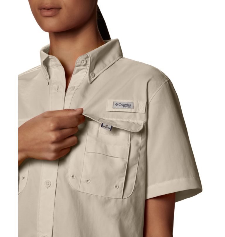 Women's Columbia PFG Bahama Short Sleeve Shirts Khaki | CA-I4L86