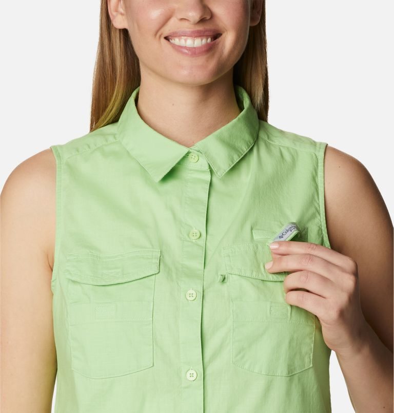 Women's Columbia PFG Bonehead Stretch Sleeveless Shirts Green | CA-JC164