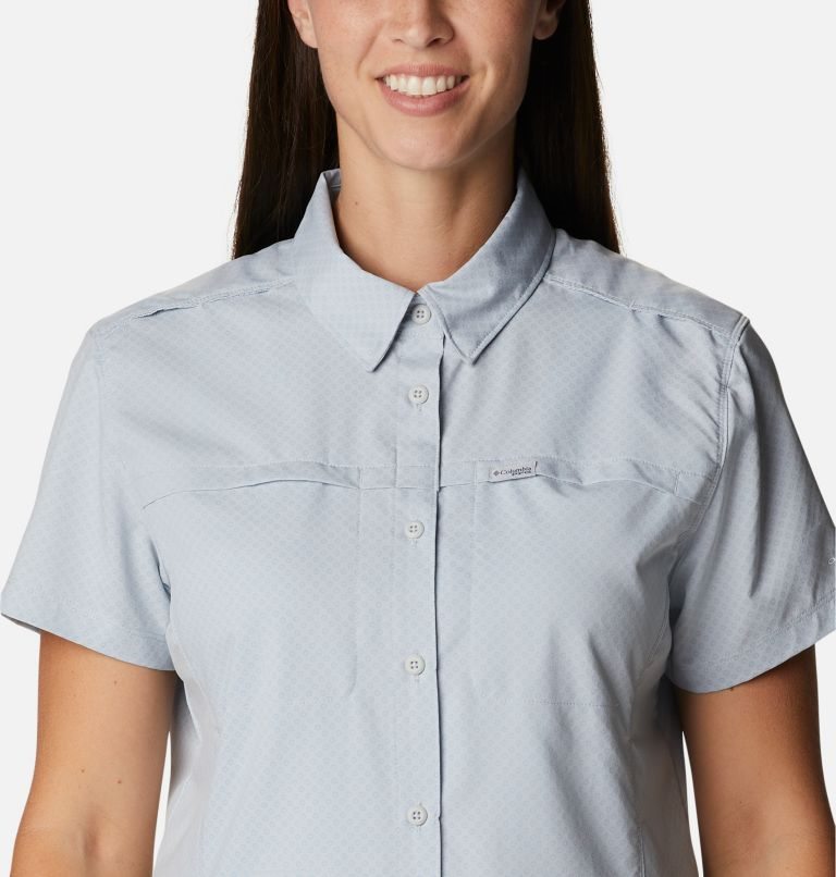 Women's Columbia PFG Cool Release Woven Short Sleeve Shirts Light Grey | CA-KA08C