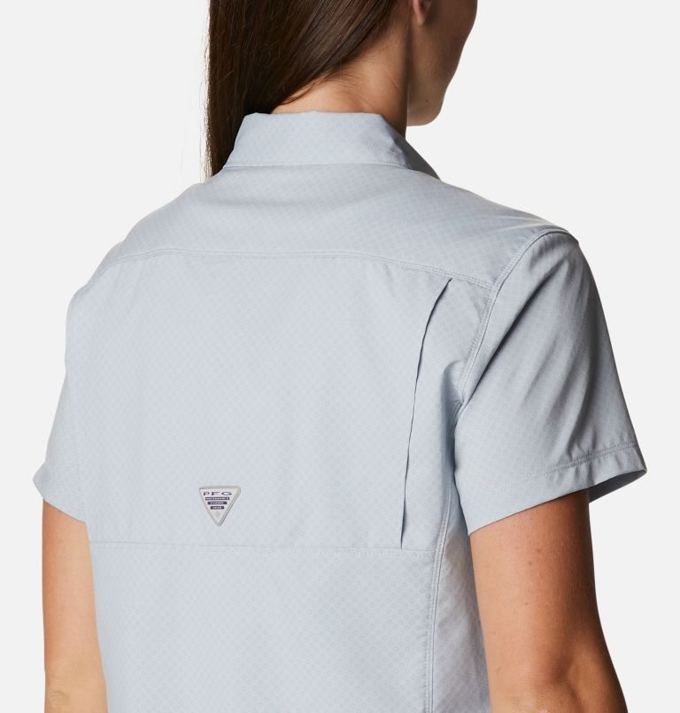 Women's Columbia PFG Cool Release Woven Short Sleeve Shirts Light Grey | CA-KA08C