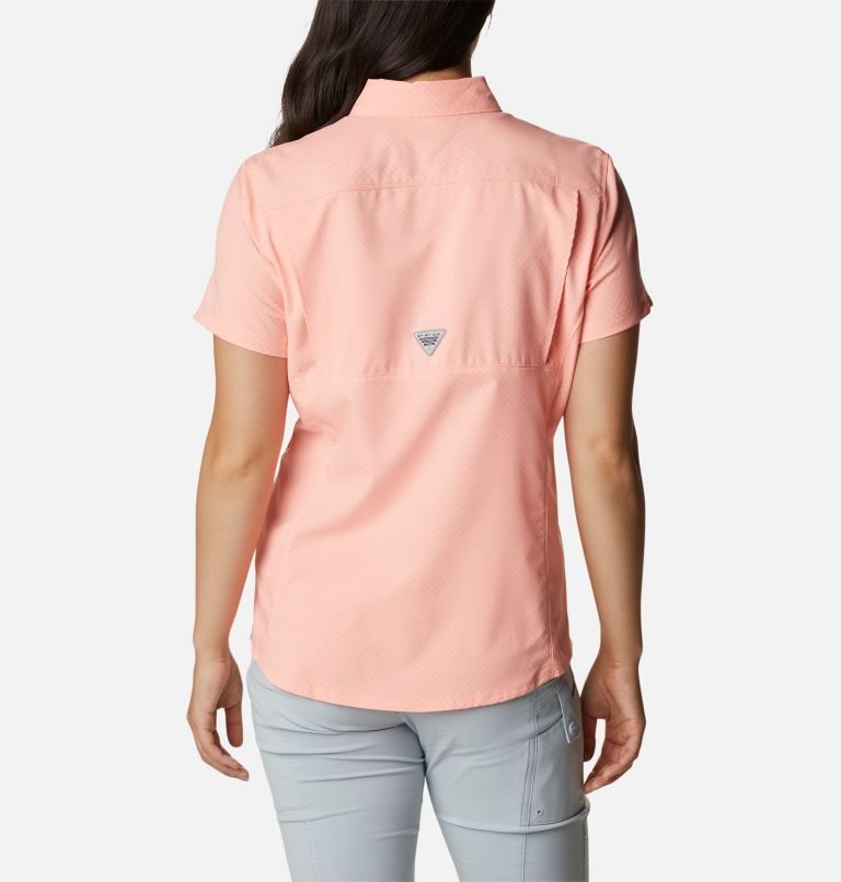 Women's Columbia PFG Cool Release Woven Short Sleeve Shirts Pink | CA-U83L4