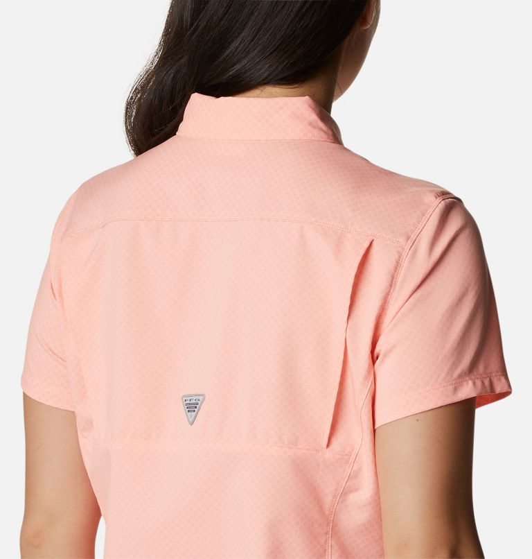 Women's Columbia PFG Cool Release Woven Short Sleeve Shirts Pink | CA-U83L4
