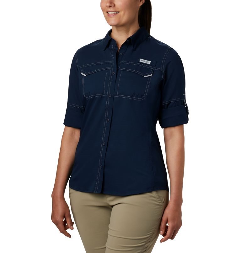 Women's Columbia PFG Lo Drag Long Sleeve Shirts Navy | CA-LC4L8