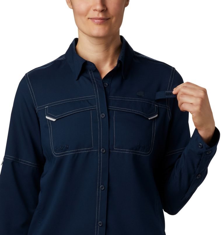 Women's Columbia PFG Lo Drag Long Sleeve Shirts Navy | CA-LC4L8