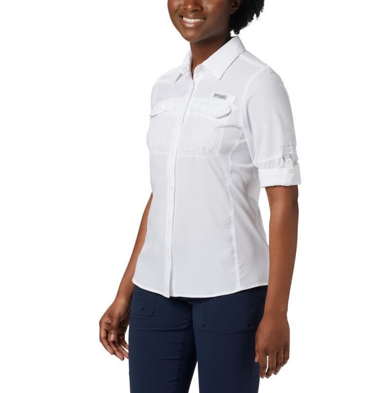 Women's Columbia PFG Lo Drag Long Sleeve Shirts White | CA-Y6485
