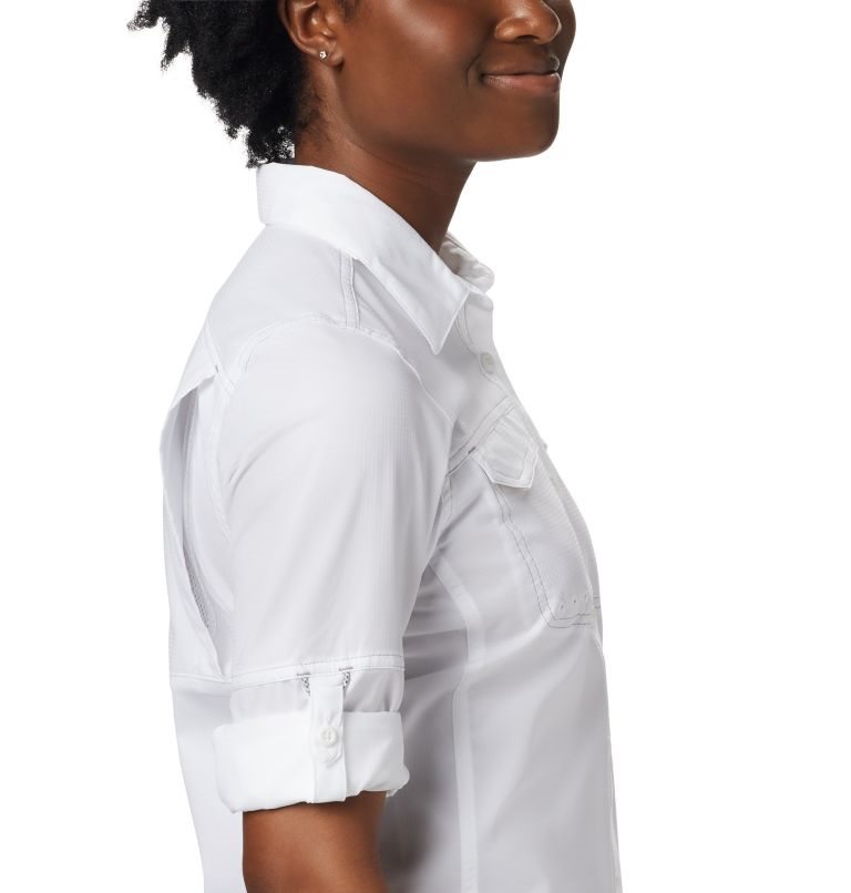 Women's Columbia PFG Lo Drag Long Sleeve Shirts White | CA-Y6485