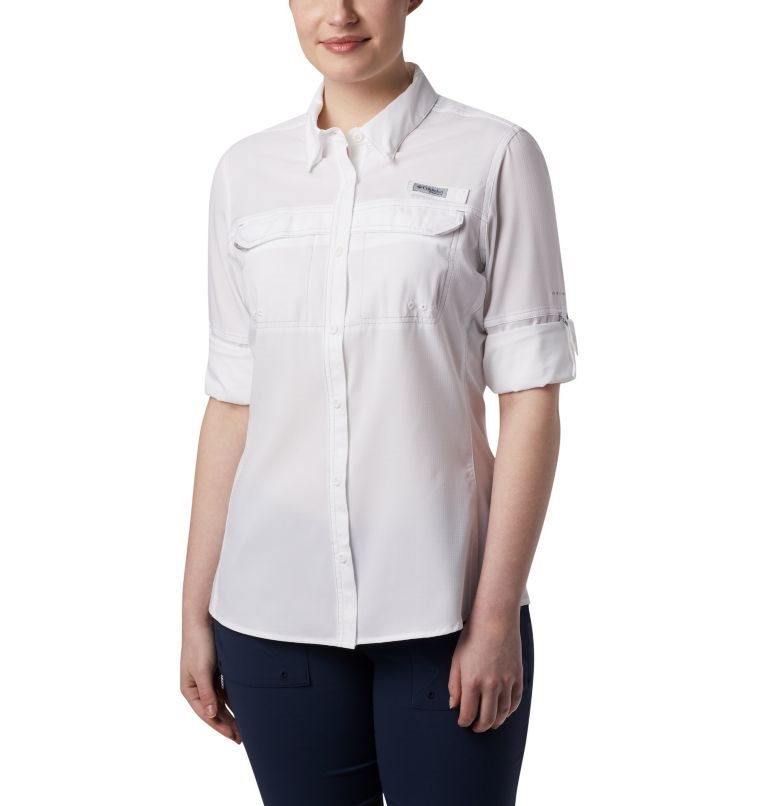 Women's Columbia PFG Lo Drag Long Sleeve Shirts White | CA-Y6485