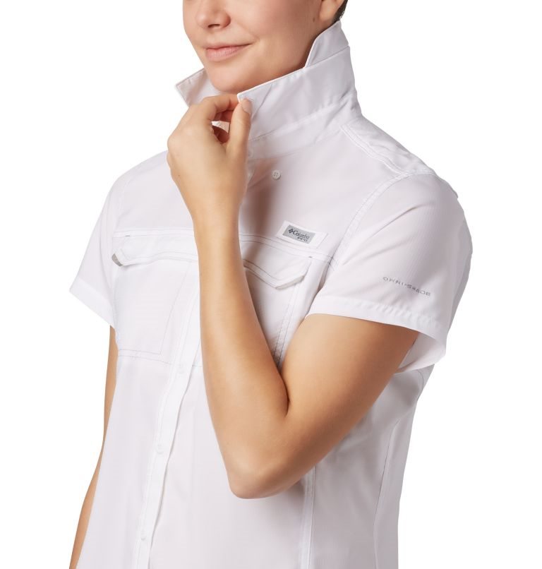 Women's Columbia PFG Lo Drag Short Sleeve Shirts White | CA-A610A