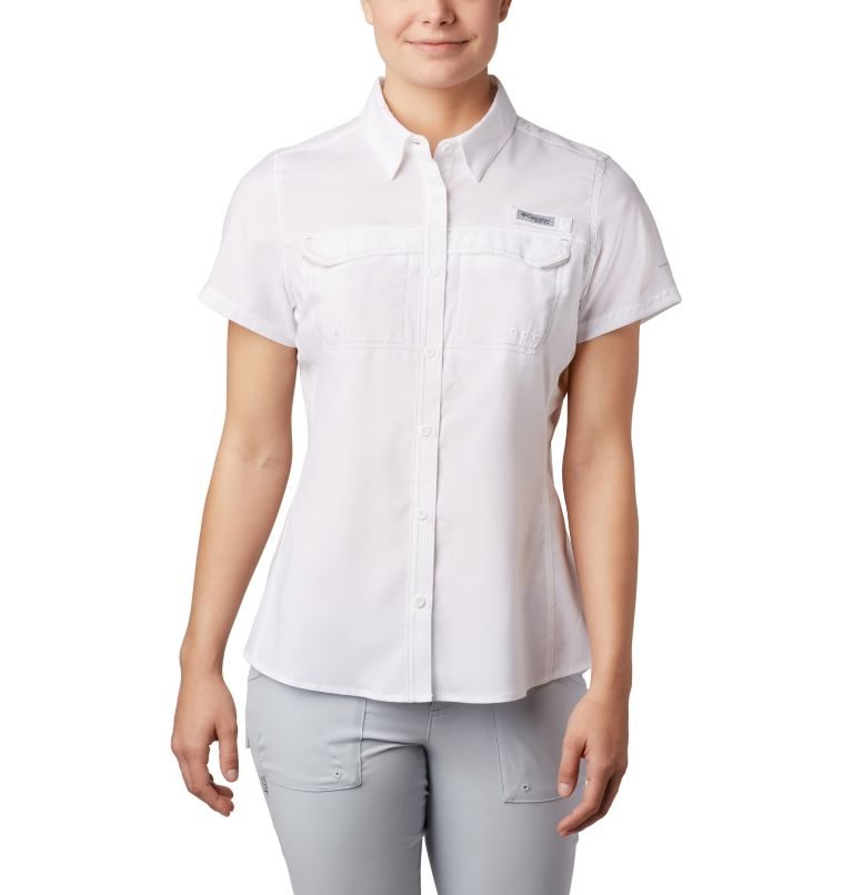 Women\'s Columbia PFG Lo Drag Short Sleeve Shirts White | CA-A610A