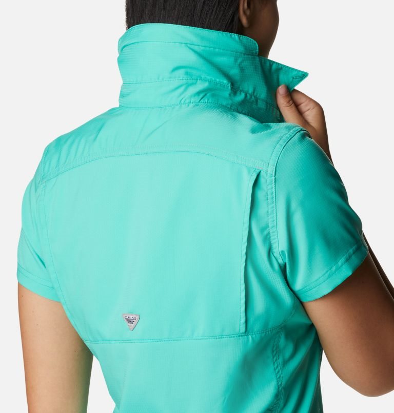Women's Columbia PFG Lo Drag Short Sleeve Shirts Turquoise | CA-J403L