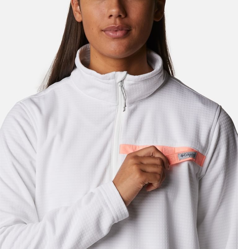 Women's Columbia PFG Skiff Guide Fleece Sweatshirts White | CA-Y81LC