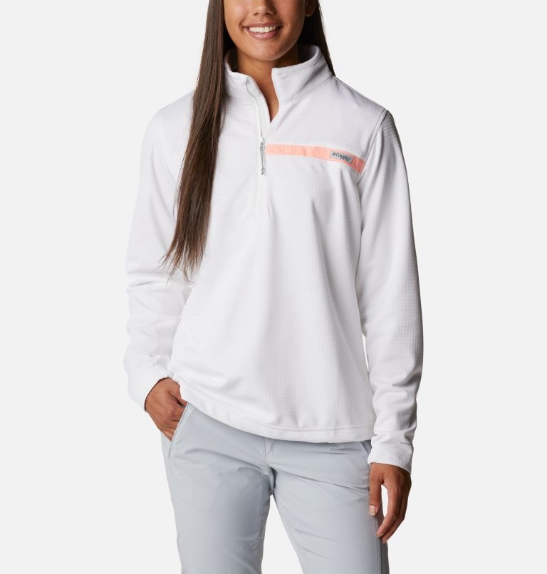 Women\'s Columbia PFG Skiff Guide Fleece Sweatshirts White | CA-Y81LC