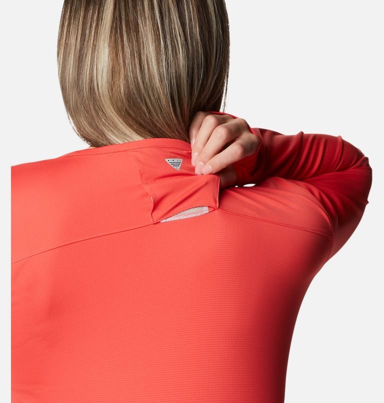Women's Columbia PFG Skiff Guide Knit Long Sleeve Sweatshirts Red | CA-A650L