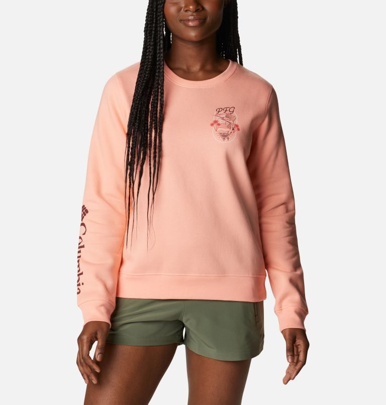 Women\'s Columbia PFG Slack Water Crew Sweatshirts Pink | CA-E03A6