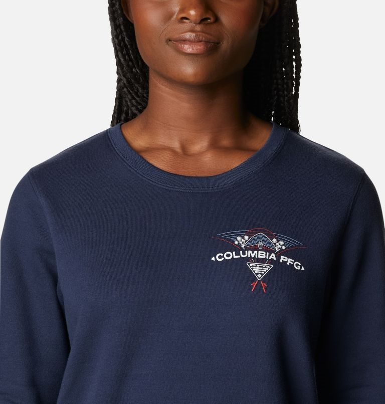 Women's Columbia PFG Slack Water Crew Sweatshirts Navy | CA-ECL83