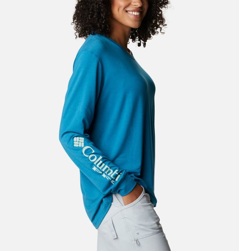 Women's Columbia PFG Slack Water Graphic Long Sleeve Sweatshirts Blue | CA-F536A