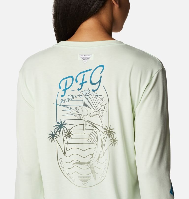 Women's Columbia PFG Slack Water Graphic Long Sleeve Sweatshirts Mint | CA-H0615
