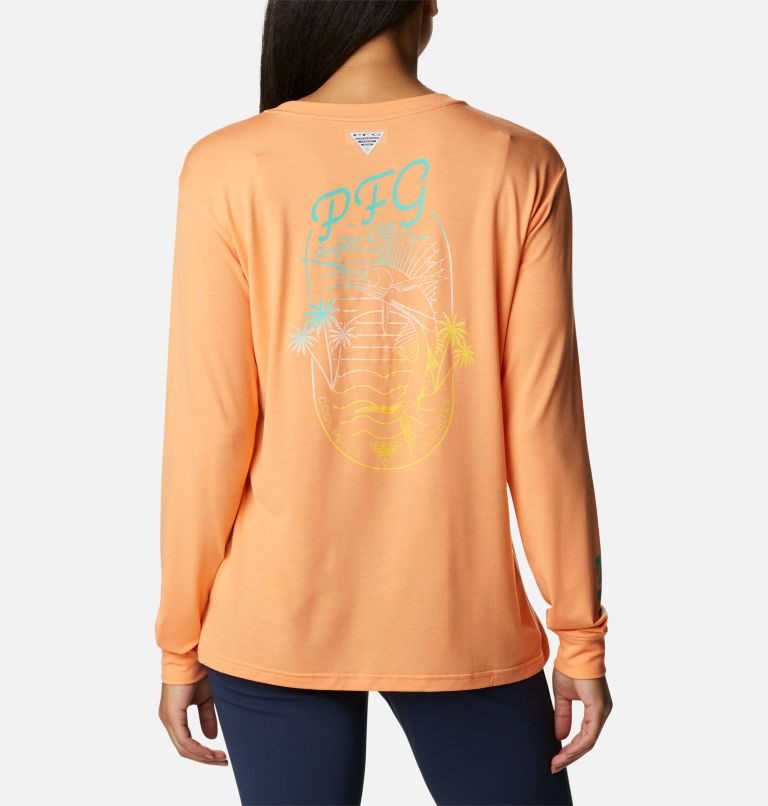 Women's Columbia PFG Slack Water Graphic Long Sleeve Sweatshirts Orange | CA-T4506