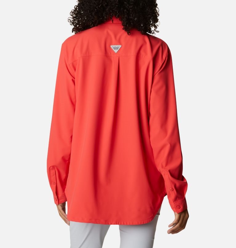Women's Columbia PFG Sun Drifter Woven Long Sleeve Shirts Red | CA-A45A0