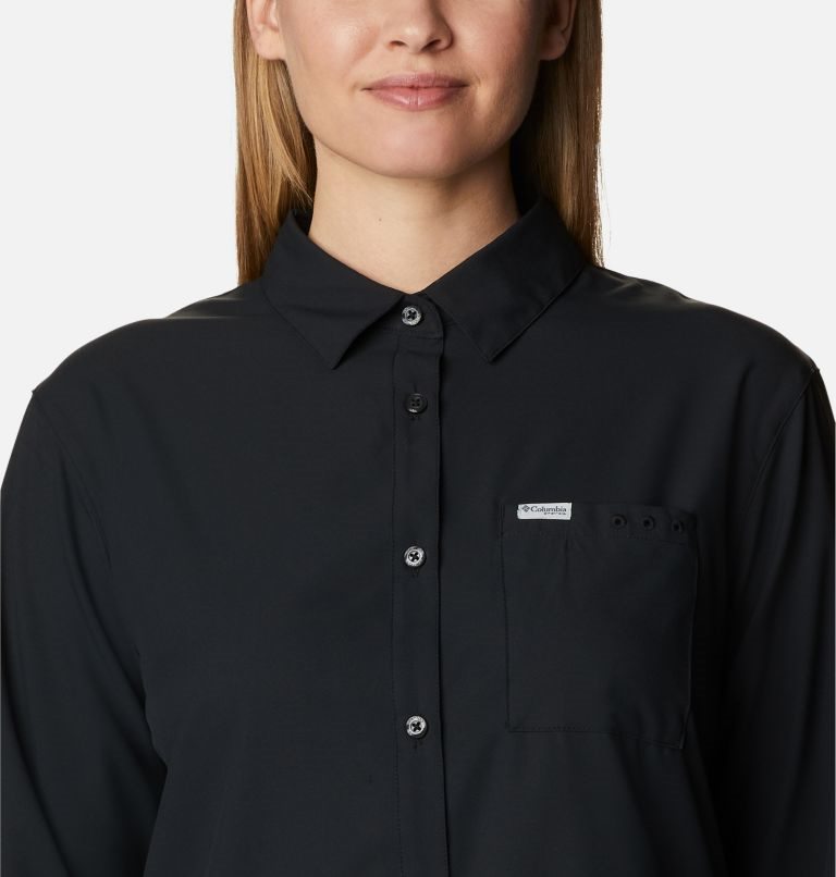 Women's Columbia PFG Sun Drifter Woven Long Sleeve Shirts Black | CA-I8L65