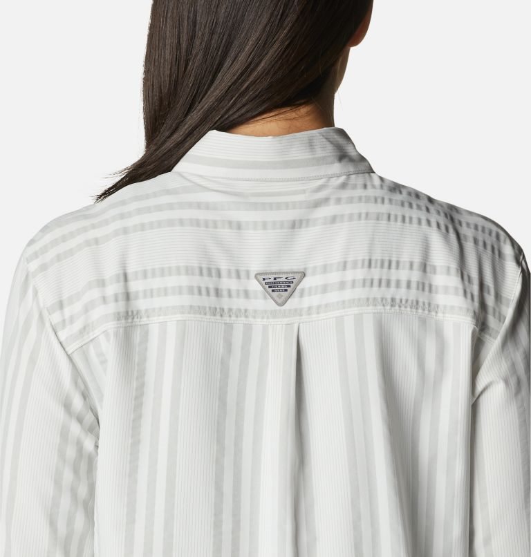 Women's Columbia PFG Sun Drifter Woven Long Sleeve Shirts Stripe | CA-T816A