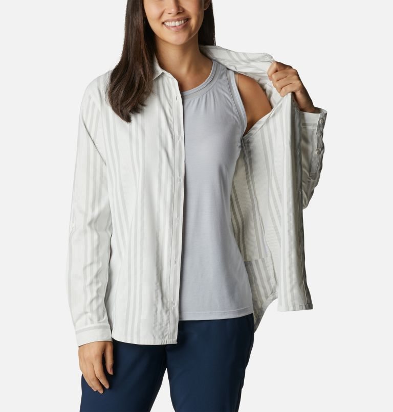 Women's Columbia PFG Sun Drifter Woven Long Sleeve Shirts Stripe | CA-T816A