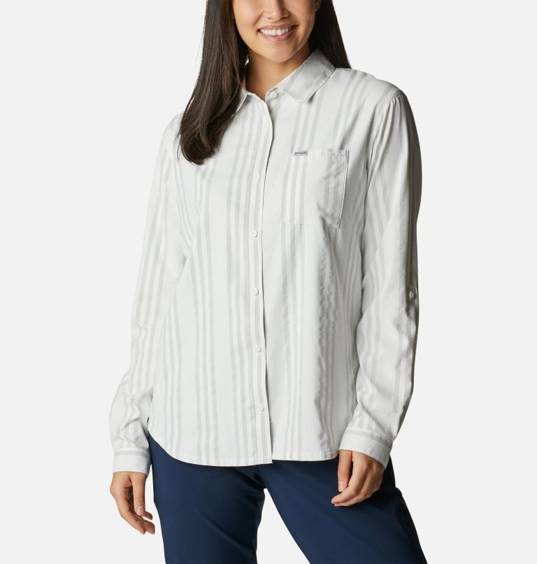 Women\'s Columbia PFG Sun Drifter Woven Long Sleeve Shirts Stripe | CA-T816A