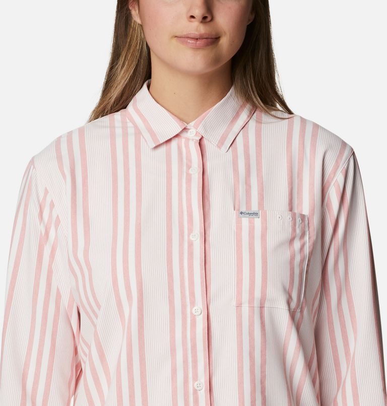 Women's Columbia PFG Sun Drifter Woven Long Sleeve Shirts Stripe | CA-YLC56