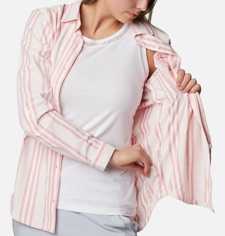 Women's Columbia PFG Sun Drifter Woven Long Sleeve Shirts Stripe | CA-YLC56