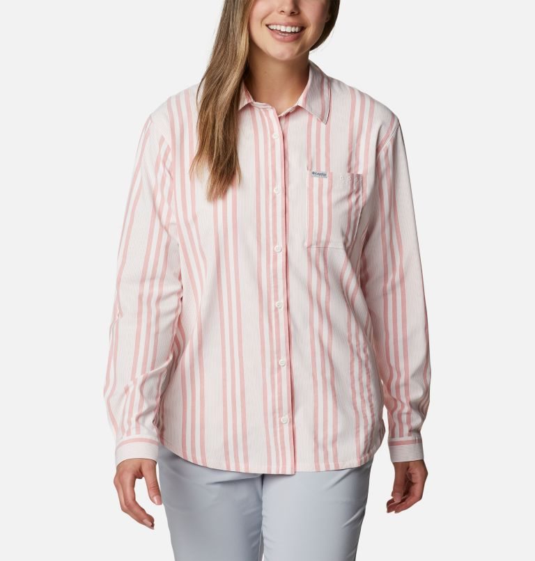Women\'s Columbia PFG Sun Drifter Woven Long Sleeve Shirts Stripe | CA-YLC56