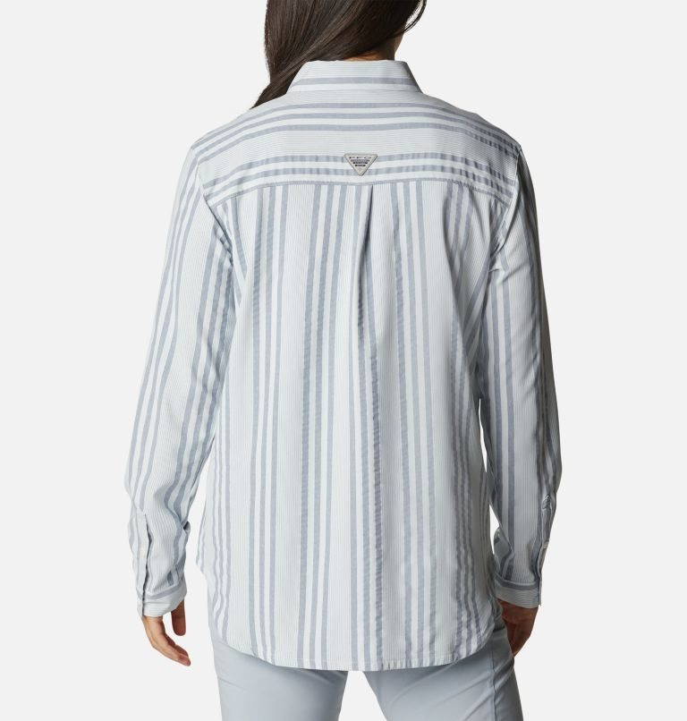 Women's Columbia PFG Sun Drifter Woven Long Sleeve Shirts Stripe | CA-Z61C8